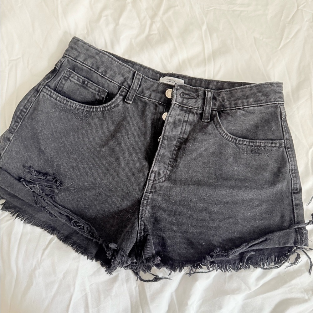 Forever 21 Black Distressed Jean Shorts